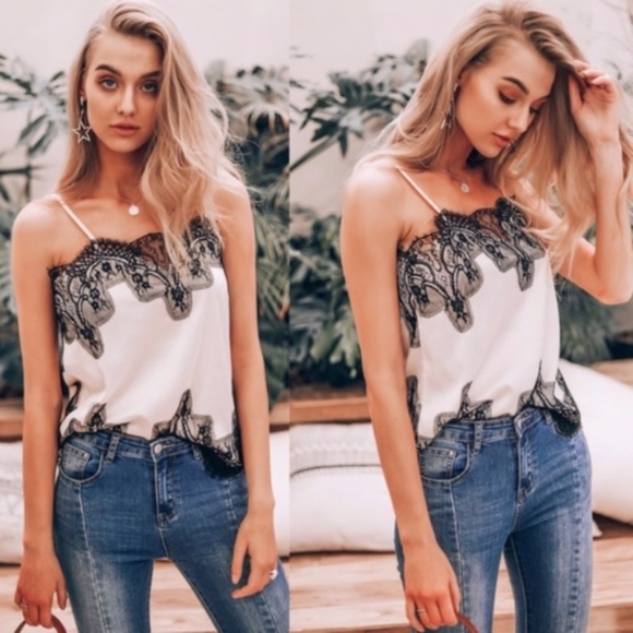 boho cream eyelash lace cami tank top spring - Picture 3 of 3
